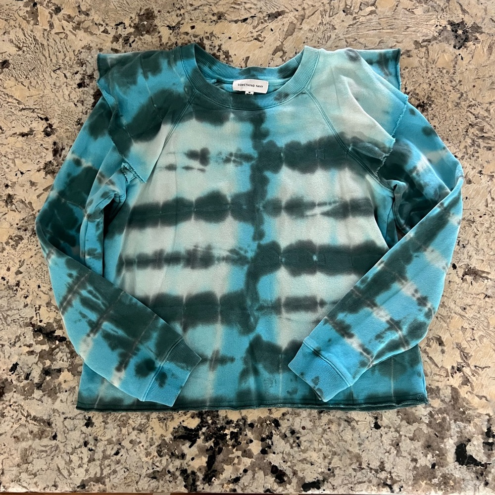 Something Navy Blue and Green Sweatshirt with Tie-Dye Pattern